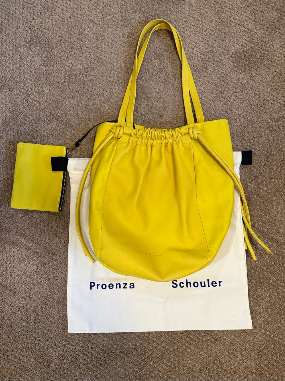 Proenza Schouler Yellow Leather Drawstring Tote with Pouch